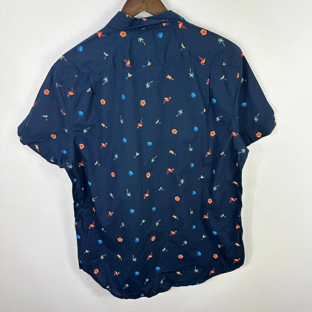 Aeropostale L Coastal Resort Flamingo Hawaiian Shirt Tropical Vacation Top‎ NWT